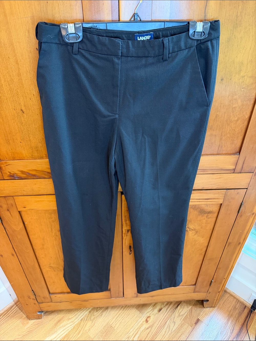 Lands' End Women's Black Straight-Leg Wool Blend Trousers, Size 6P